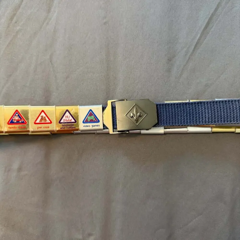 Vintage Boy Scouts of America Cub Scout Web Belt with Metal Belt Loop Badges